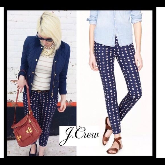 J CREW MINNIE PANT IN FOULARD CAMPBELL CAPRI IN LATTICEWORK MEDALLION navy Sz 8 - Picture 1 of 13